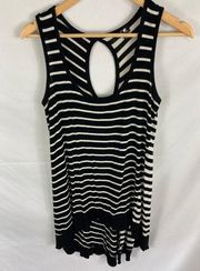 Cable & Gauge High Low Striped Sleeveless Top Black White Size Small