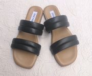Wizen Black Strappy Square Open Toe Slip-On Slide Sandals