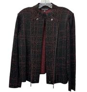 Ming Wang Open Front Jacket Cardigan Black Red Zipper Accent Size Small