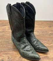 Code West Snake Skin Western Boots Women Size 9.5M Green Leather Cowgirl Pull On