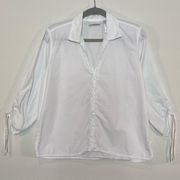 Liz Claiborne Lizwear White Cotton Button Down Top 3/4 Sleeves Medium