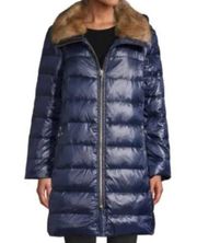 Kate Spade Faux Fur-trim Down Puffer Coat In Navy XS