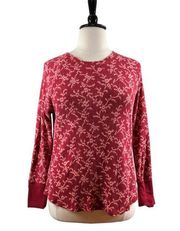 Thermal Long Sleeve Tee Crew Neck Ruse Red Pink Floral Women’s XXL