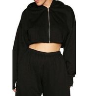 NWT Naked Wardrobe Black Zip Up Cropped Boxy Hoodie