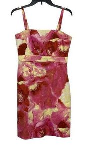 New York & Company Spaghetti Strap Pleated Floral Pink Party Dress Women Size 6