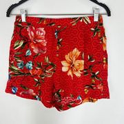 Johnny Was Sz XS Annalynn Floral Red Floral Silk Pajama Lounge Shorts