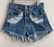 Vintage 90s Light Wash Denim High Rise Distressed Cut Off Summer Shorts