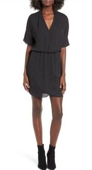 WAYF Black Sutherland Dolman Faux Wrap Blouson Waist Chiffon Mini Dress XS