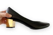 Me Too Rosa Gold Block Heel Black Leather Pump Size 9 Heels Smooth Career Work