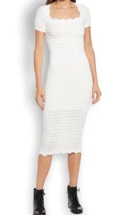 All Saints Lace Body-con Short Sleeve Square Neck Midi Dress In Off White XS NWT