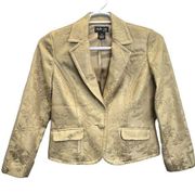 Style & Co Jacquard Blazer Gold Size 10P One Button Flap Pockets Single Breasted