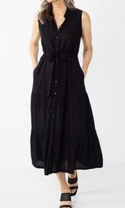 Croft & Barrow Women Black Sleeveless Button-Up Front Maxi Shirt Dress L New GA