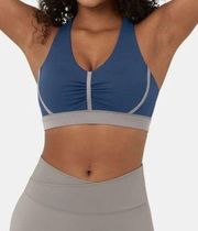 Halara Cloudful Low Support Backless Ruched Color Block Sports Bra Blue Small