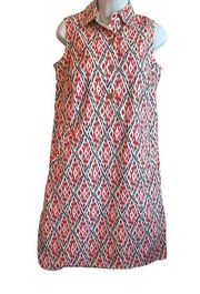 Lands End Women A-Line Dress Collar Sleeveless Aztec Print Zip Knee Length 8P