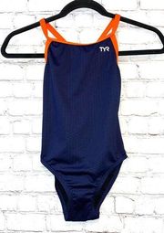 NWT TYR Hexa Diamond Fit Navy & Orange Trim Swimsuit