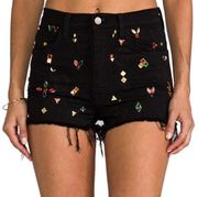 Wildfox Jeweled Helena Embellished Distressed High Waisted Denim Jean Shorts