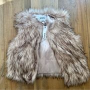 BB Dakota Faux Fur Vest Tan Pink Jacket Coat Womens Outerwear Satin Cozy NWT