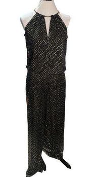 Cache Polka Dot Chain Neck Jumpsuit Black Gold Size Small