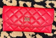 NWT Badgy Mischka Vegan Leather Quilted Red Wallet