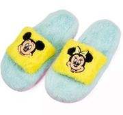 NWT Disney Mickey & Minnie Retro Colorful Fuzzy Slipper Sandals US 9/10