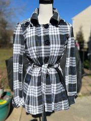 Self Esteem Women Size M Jacket Black/White Plaid Belted Single Breasted