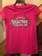 Realtree Sz S Ladies Pink Camo Logo Tee NEW NWOT