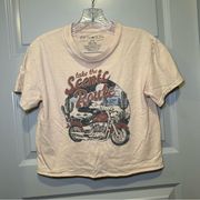 Fifth Sun Tan Motorcycle “Take the Scenic Route” Graphic Crop Tee size S