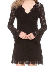 Diane Von Furstenberg NWT Crochet Lace Bell Sleeve Romantic Dress Black Size 0
