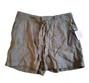 Tahari Olive Green Luxe Linen Tie Waist High-Waisted Women's Shorts Size Large