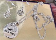 One Day At A Time Necklace Earrings Set AA NA Recovery 12 Steps  Meeting…