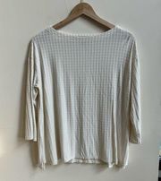 J Jill Ivory Square Knit Textured Boat Neck 3/4 Sleeve Womens Size M Pullover