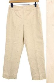 Liz Claiborne Women’s Corded Audra Pants Cream Polka Dot Straight Leg Crop 6