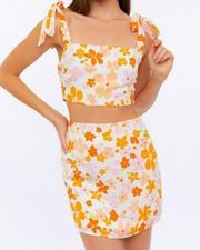Le Lis Floral Crop Top and Mini Skirt Set Orange Yellow Size Medium NWT