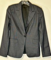 Single Button Wool Blend Blazer In Charcoal And Light Gray Plaid