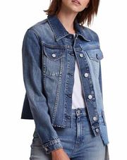 Hudson Spliced Denim Trucker Grunge Patchwork Jacket Size Small Blue Denim Wash