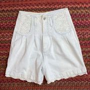 VINTAGE NUOVO GRANDMA CORE HIGH RISE LIGHT WASH LACE SHORTS