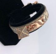 Henri Bendel Snakeskin Leather Rose Gold Adjustable Bracelet Rhinestone Pyramid