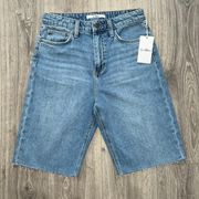 NWT Sam Edelman The Stiletto Bermuda High Rise Shorts Raw Hem Medium Blue 2/26