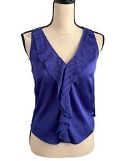 Bebe Deep Blue Ruffle Front Sleeveless Silk Shell Party Blouse size XXS