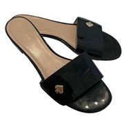 Farrow patent leather slide sandal gold emblem 10 SHELF 4856