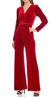 Antonio Melani Miranda Long Sleeve Velvet Jumpsuit in Crimson Red Size 0 New