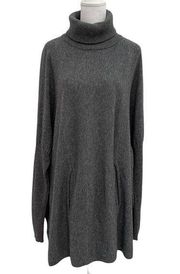 Garnet Hill Wool Cashmere Oversized Turtleneck Sweater Pocket Gray size Large