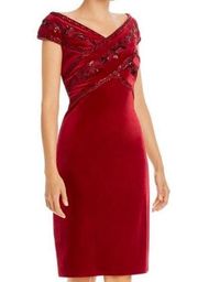 Tadashi Shoji Crisscross Velvet Sequin Dress Red Exclusive Size XS Women's NWT
