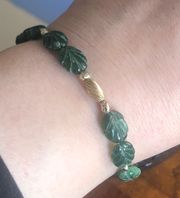 Vintage hand carved leaf nephrite jade gold filled bracelet