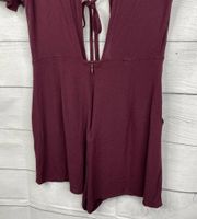 Kendall & Kylie Burgundy Tie Front Open Back Romper Jumpsuit Shorts Size Small