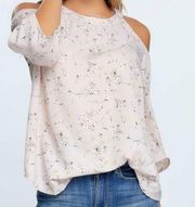 Davi & Dani Blush Floral Vold Shoulder Blouse Size Medium