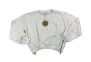 Honey Punch - Distressed Crop Sweatshirt with Zip Sides in Off White