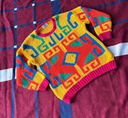 Vintage Collage by hand funky bright multicolored crewneck sweater S