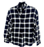 Uniqlo Womens Pullover Collared Plaid Long Sleeve Shirt, Navy Blue White XS NWOT