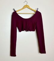 Burgundy Boutique Ribbed Knotted Crop Top Size L NWT